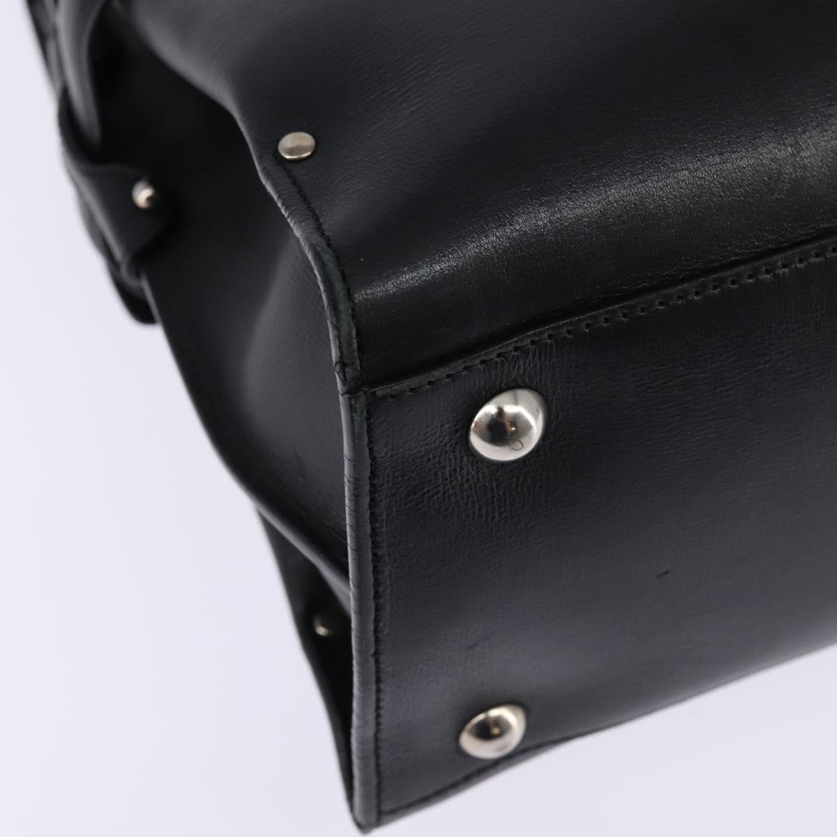 Salvatore Ferragamo Gancini Hand Bag Leather Black Silver Auth 148322