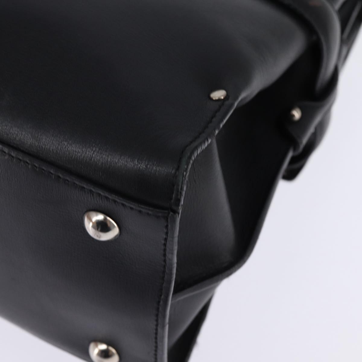 Salvatore Ferragamo Gancini Hand Bag Leather Black Silver Auth 148322