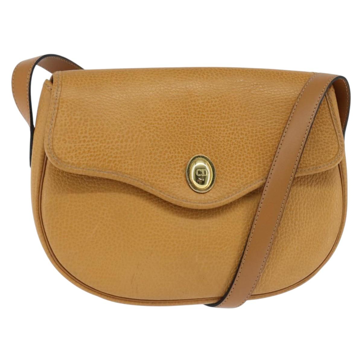 Christian Dior Shoulder Bag Leather Brown Gold Auth 148323