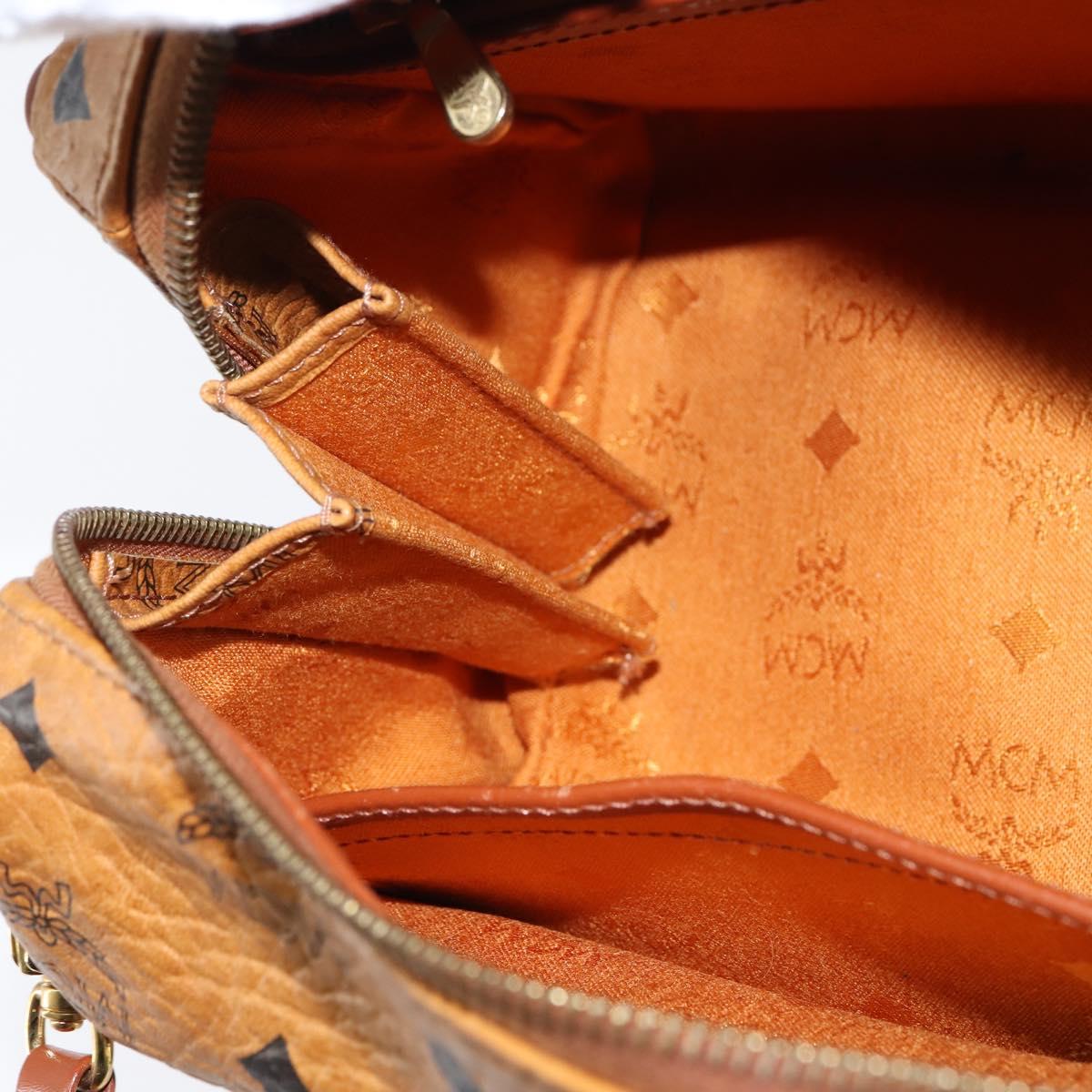 MCM Logogram Vicetos Boston Bag PVC 2way Brown Gold Auth 148327