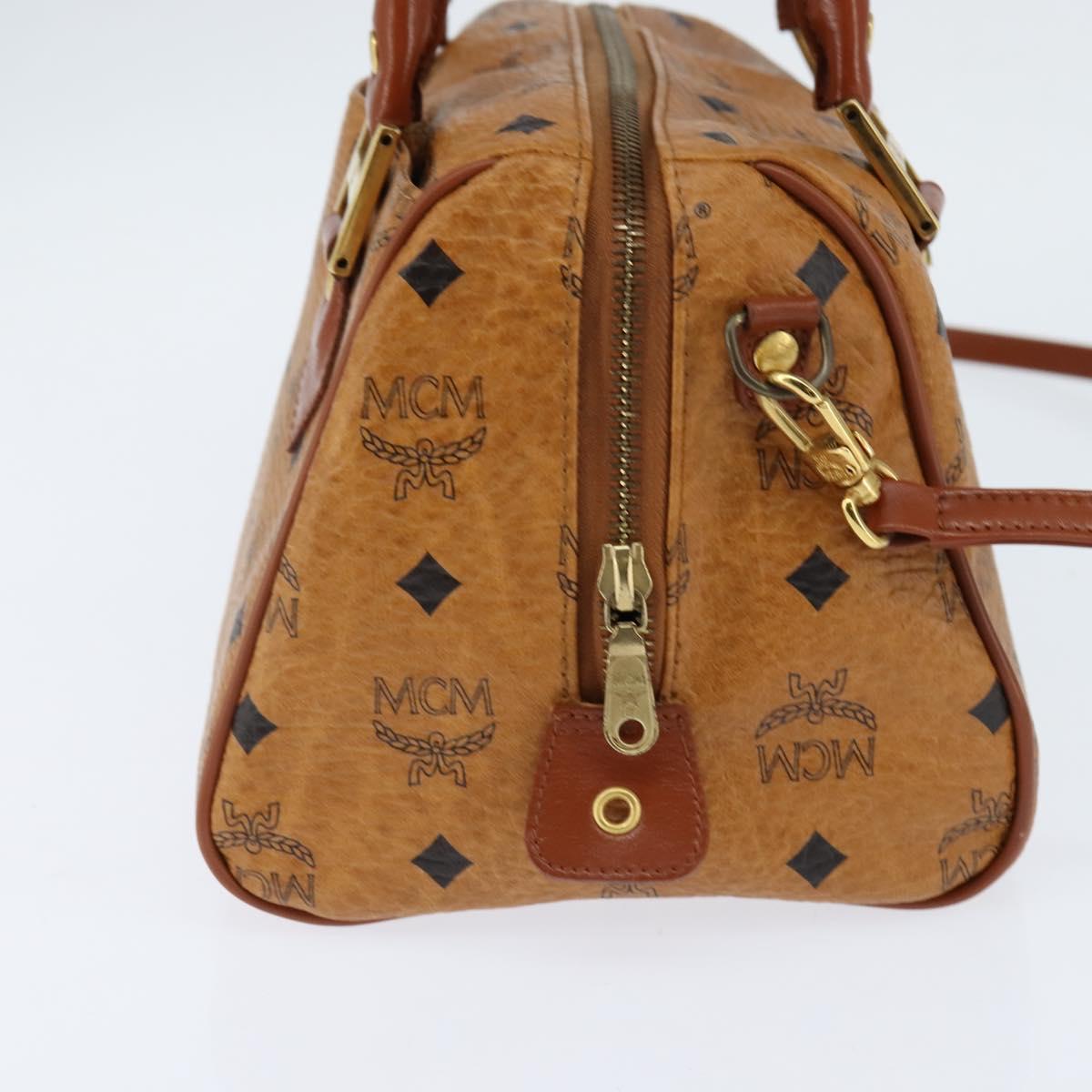MCM Logogram Vicetos Boston Bag PVC 2way Brown Gold Auth 148327