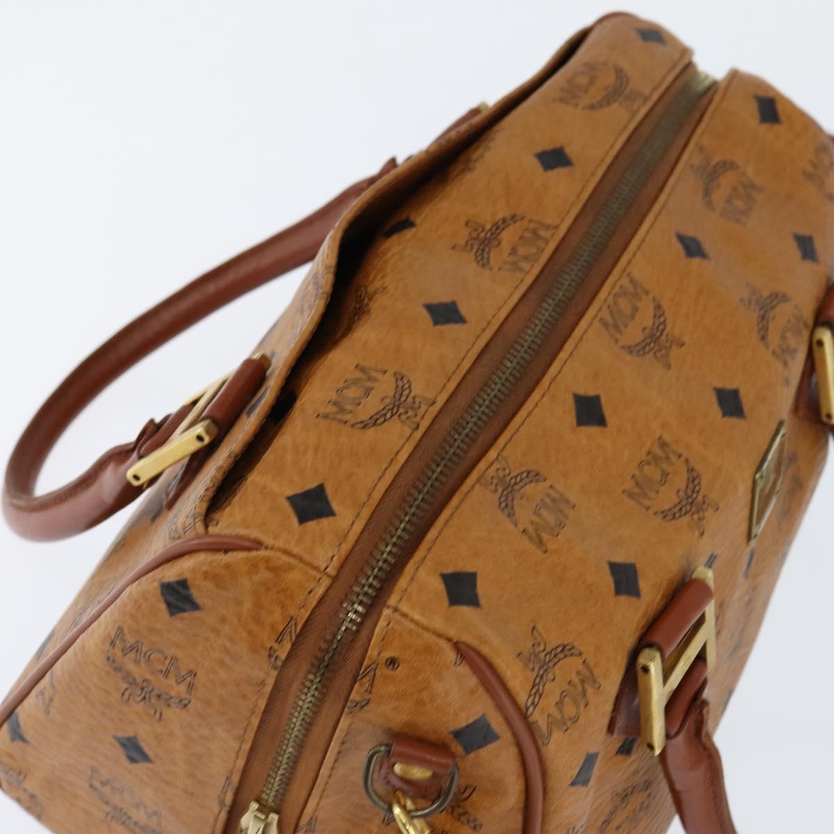 MCM Logogram Vicetos Boston Bag PVC 2way Brown Gold Auth 148327