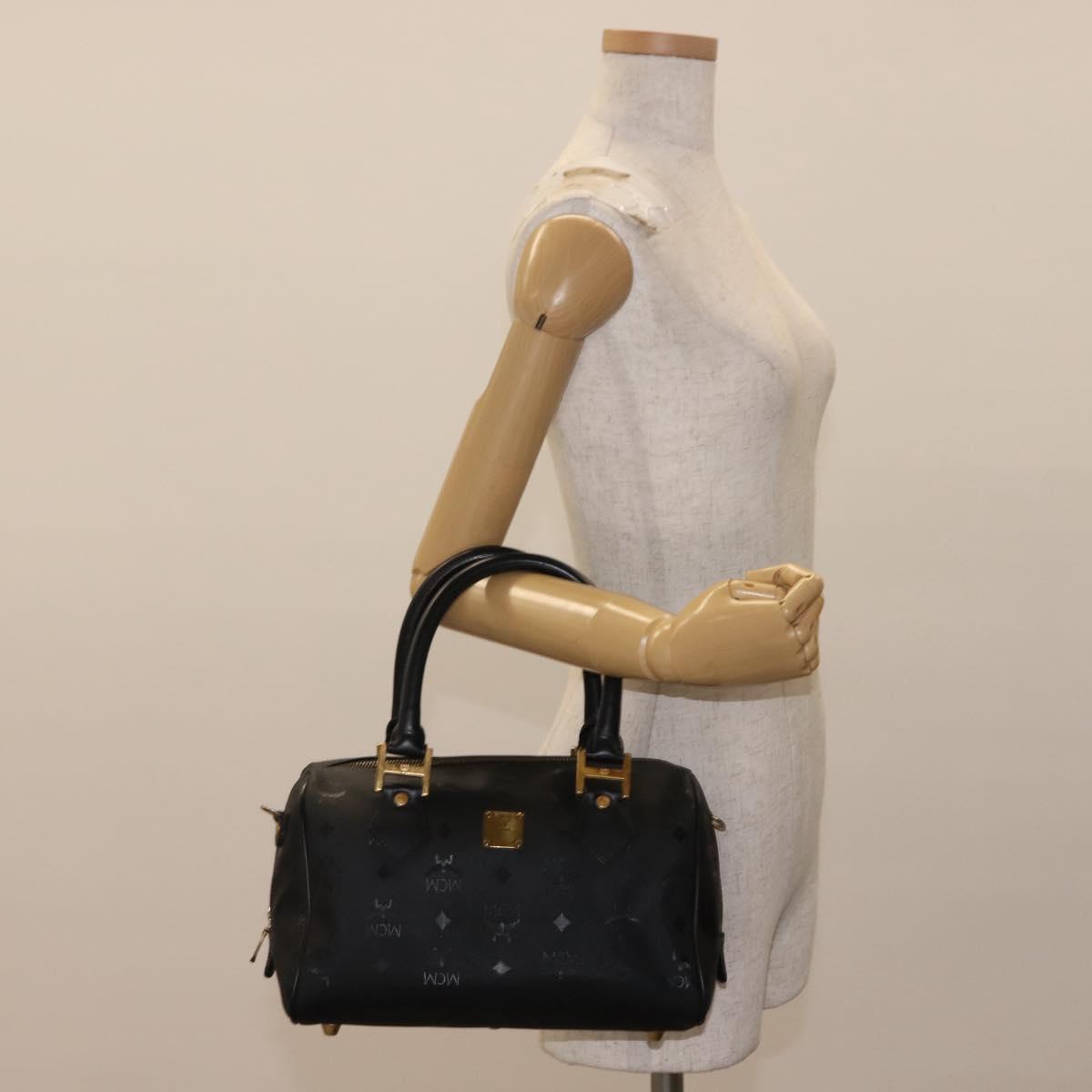 MCM Vicetos Logogram Hand Bag PVC 2way Black Gold Auth 148328