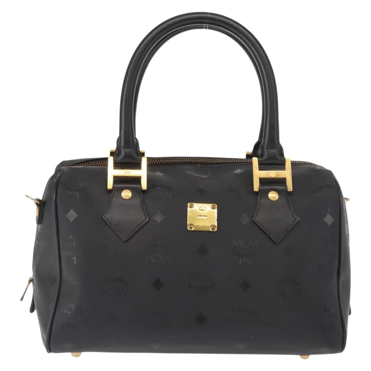 MCM Vicetos Logogram Hand Bag PVC 2way Black Gold Auth 148328