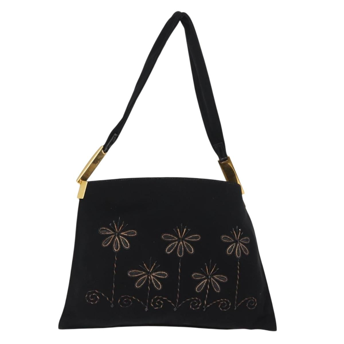 FENDI Shoulder Bag Nylon Black Gold Auth 148347