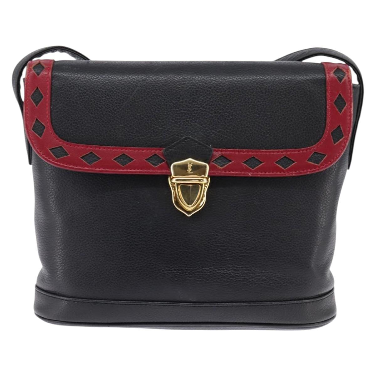 SAINT LAURENT Shoulder Bag Leather Black Gold Auth 148350