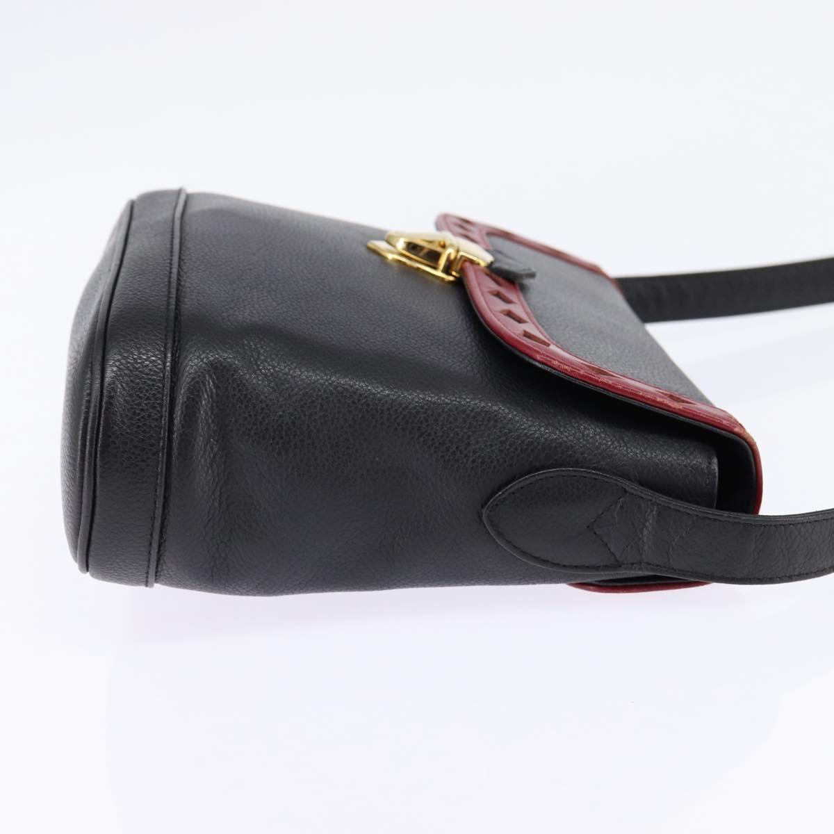 SAINT LAURENT Shoulder Bag Leather Black Gold Auth 148350