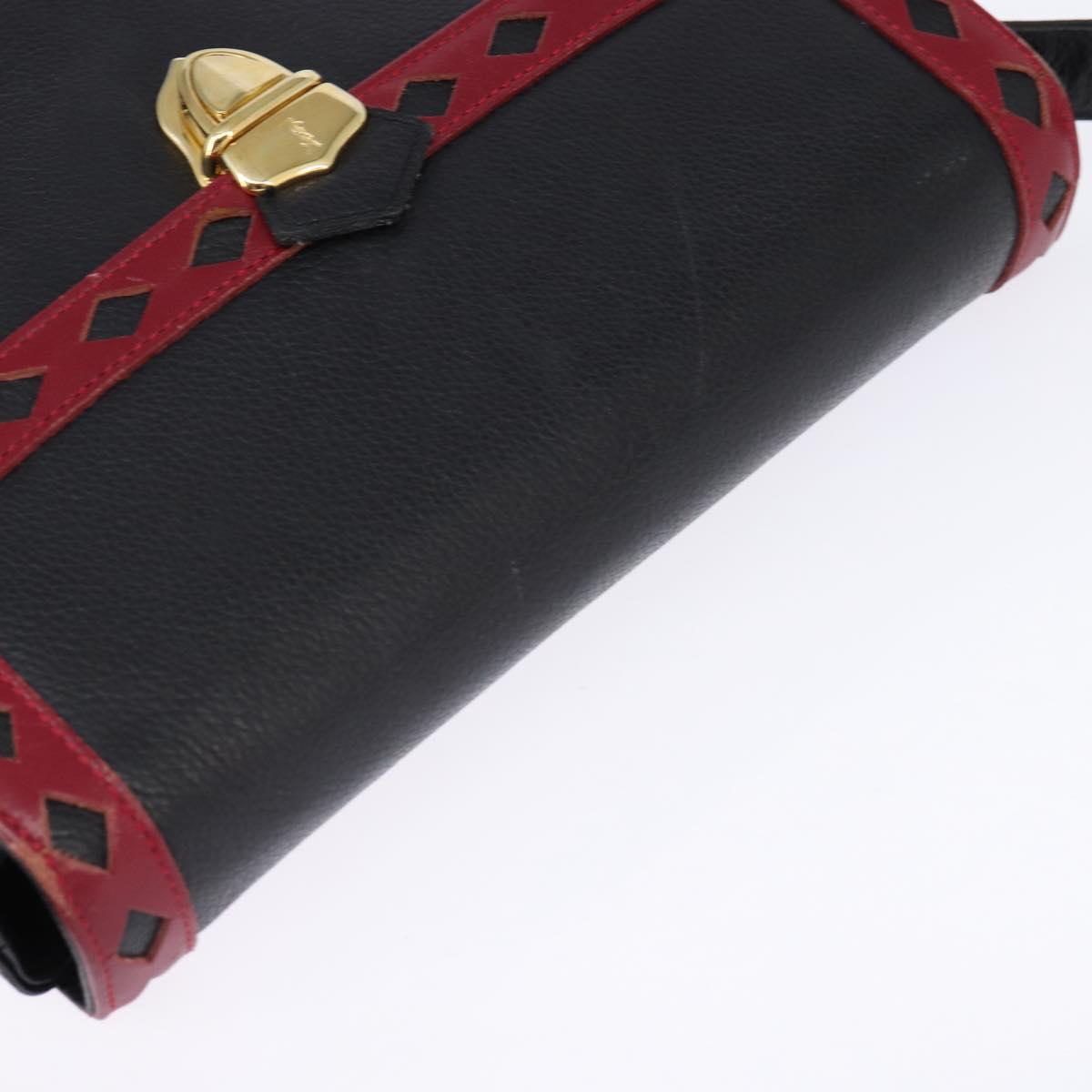 SAINT LAURENT Shoulder Bag Leather Black Gold Auth 148350