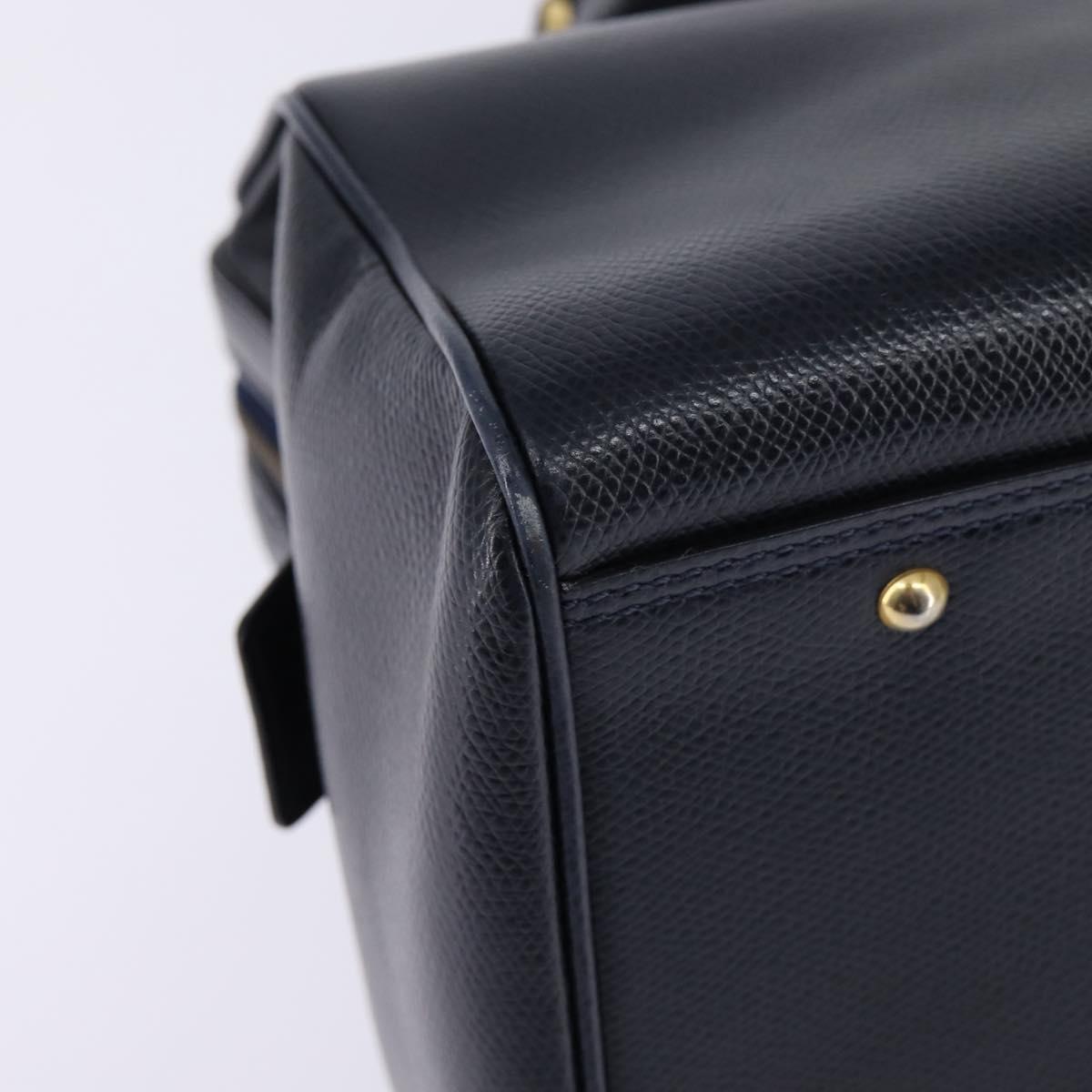 CELINE Hand Bag Leather 2way Navy Gold Auth 148353