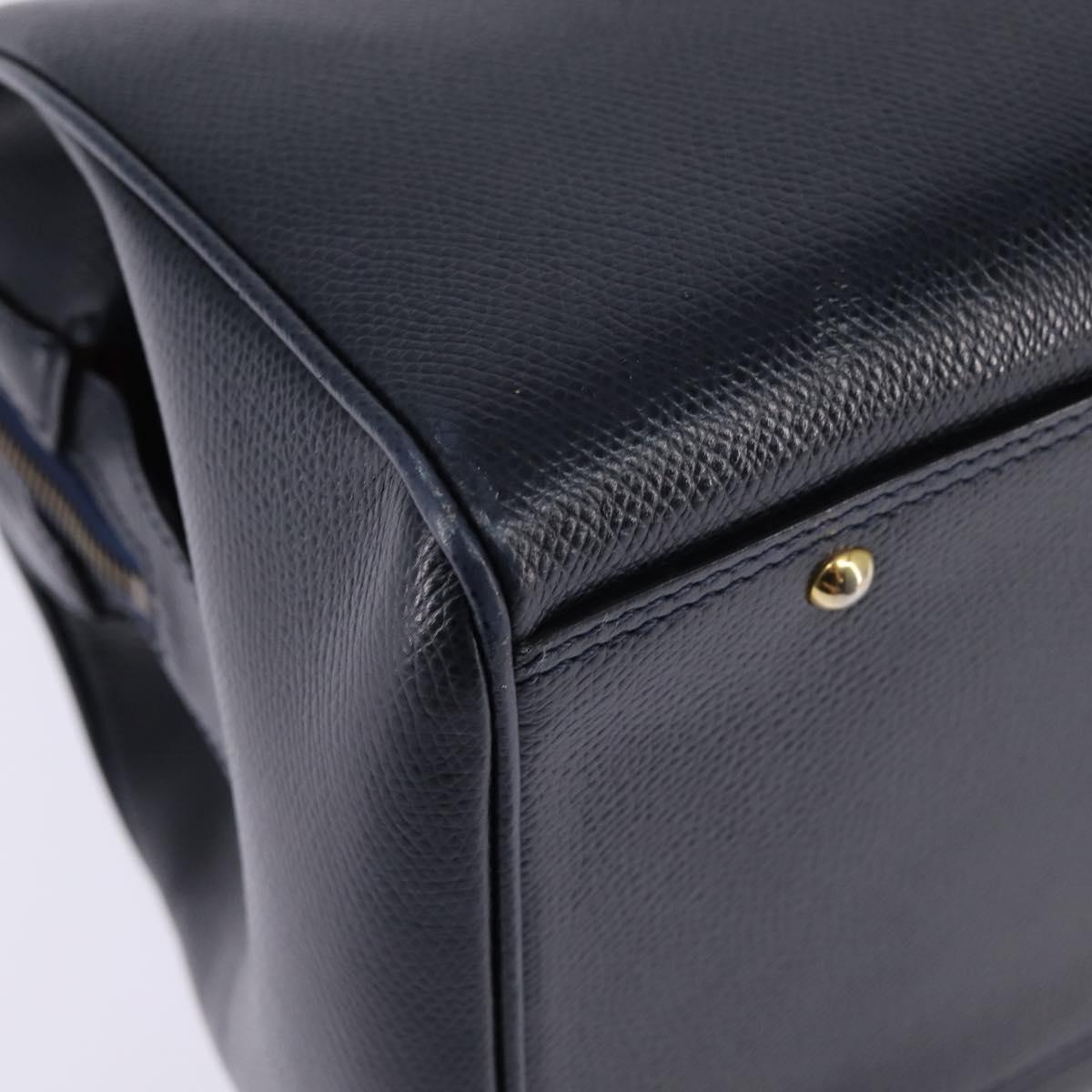 CELINE Hand Bag Leather 2way Navy Gold Auth 148353