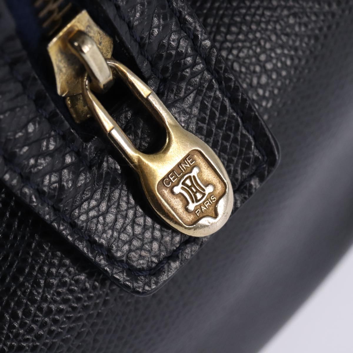 CELINE Hand Bag Leather 2way Navy Gold Auth 148353