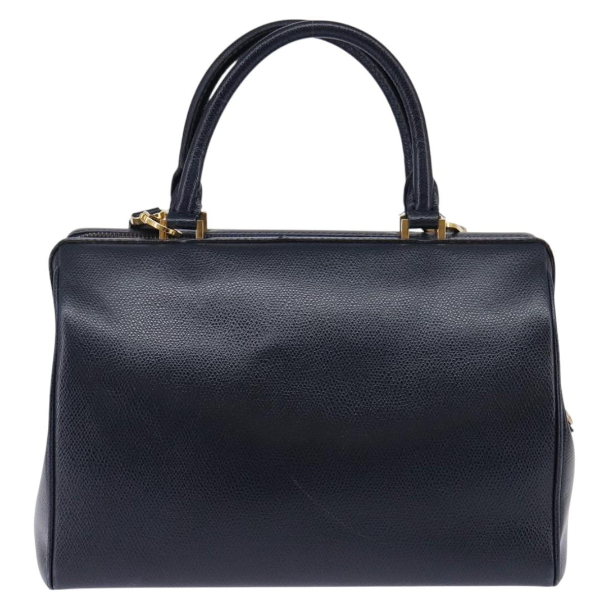 CELINE Hand Bag Leather 2way Navy Gold Auth 148353