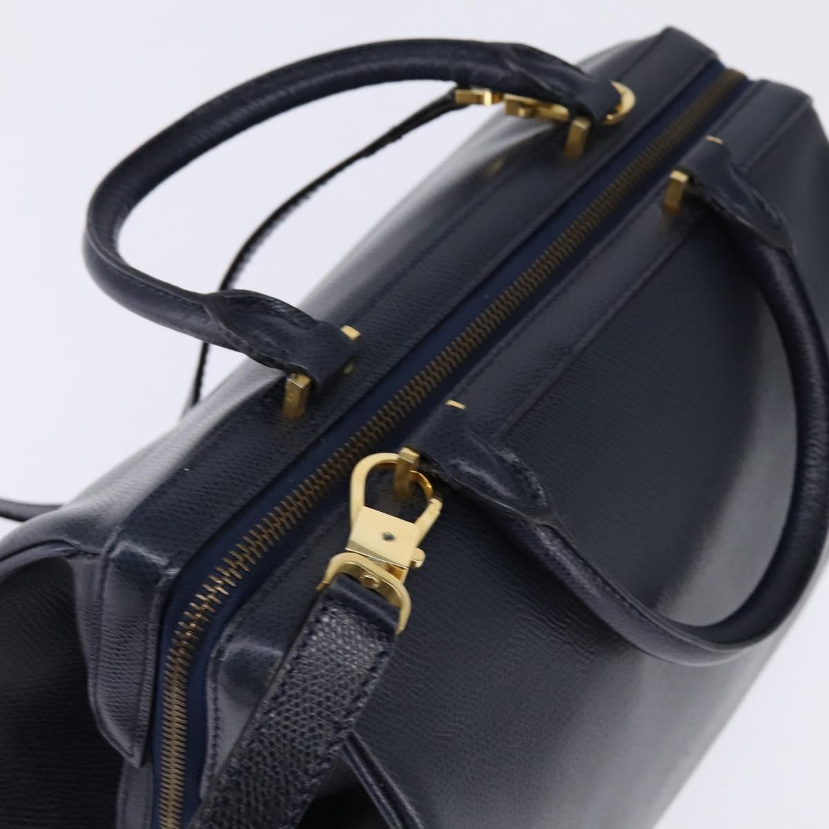CELINE Hand Bag Leather 2way Navy Gold Auth 148353