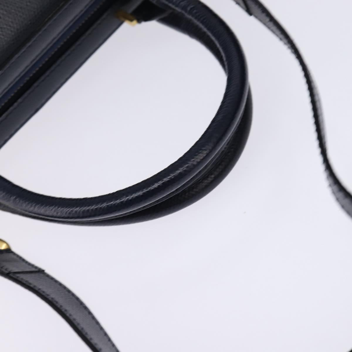 CELINE Hand Bag Leather 2way Navy Gold Auth 148353