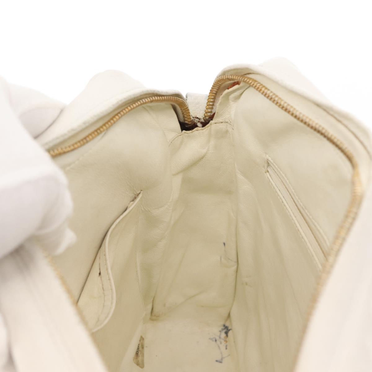 CHANEL Matelasse Chain Shoulder Bag Caviar Skin White Gold CC Auth 148356