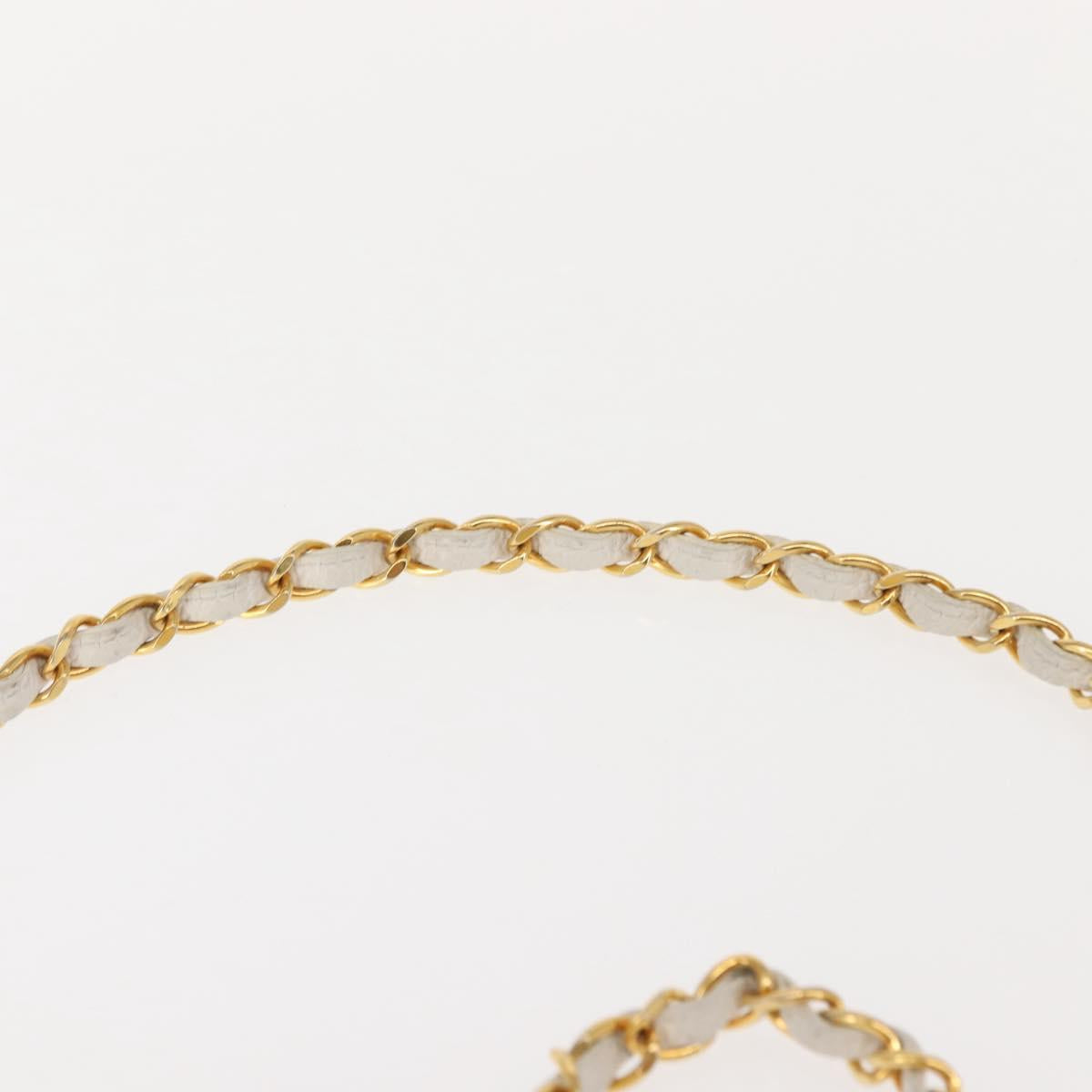 CHANEL Matelasse Chain Shoulder Bag Caviar Skin White Gold CC Auth 148356