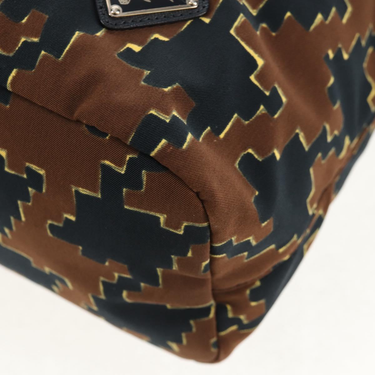 PRADA Hand Bag Nylon 2way Brown Silver Auth 148372