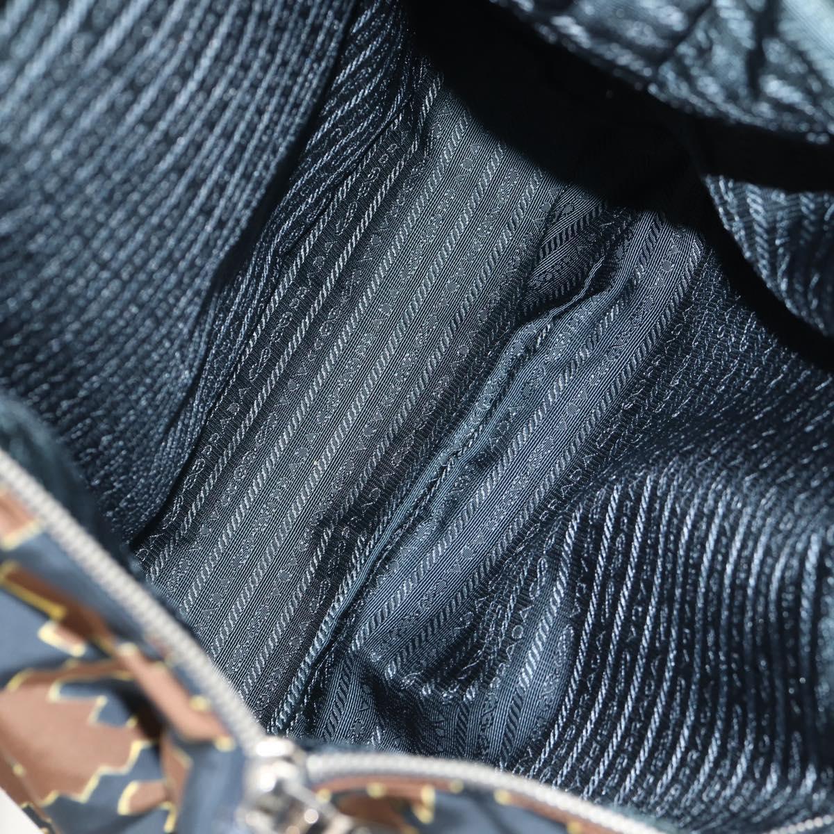 PRADA Hand Bag Nylon 2way Brown Silver Auth 148372