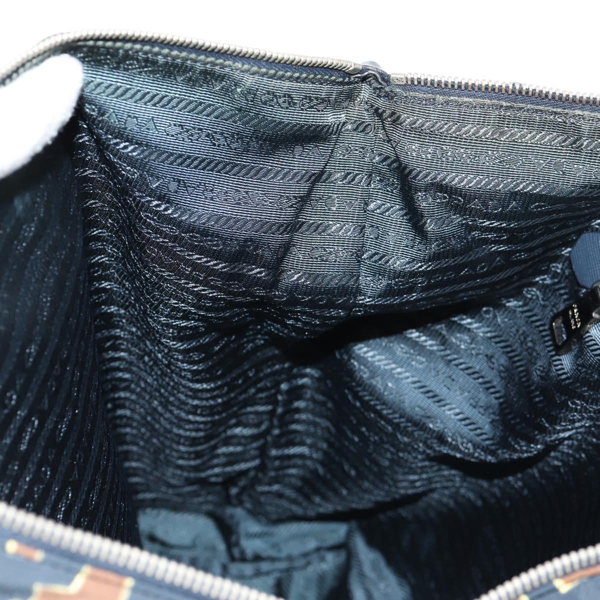 PRADA Hand Bag Nylon 2way Brown Silver Auth 148372