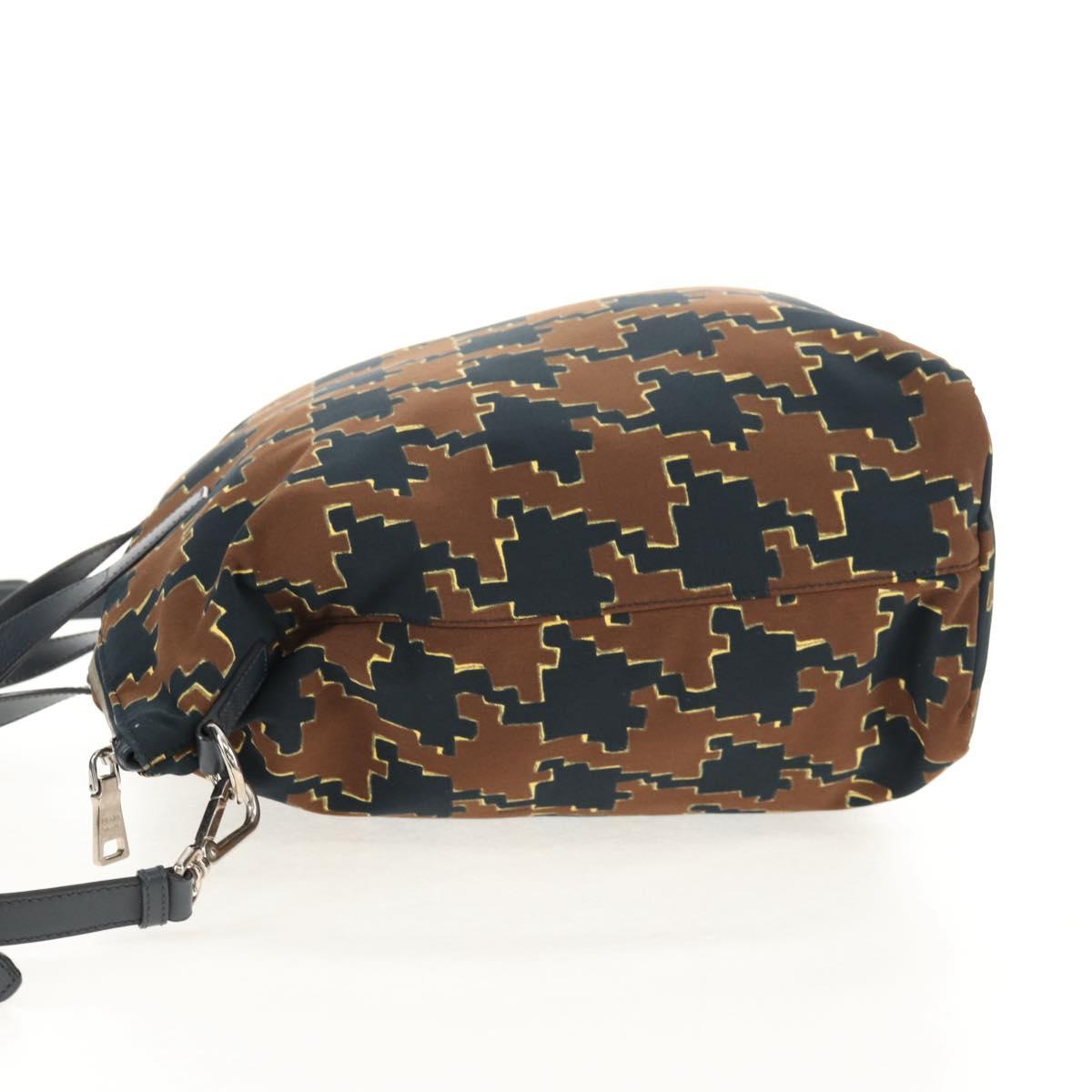 PRADA Hand Bag Nylon 2way Brown Silver Auth 148372