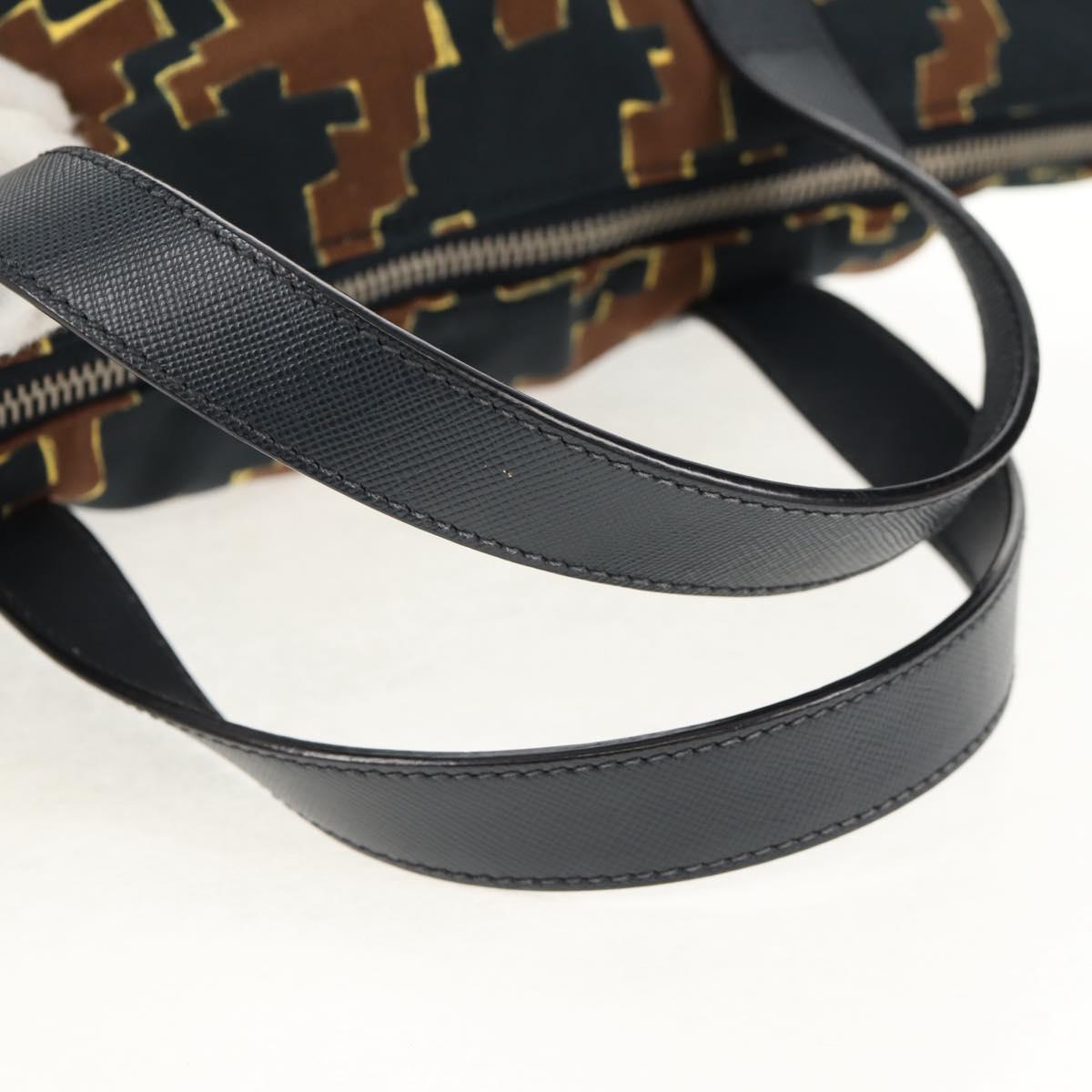 PRADA Hand Bag Nylon 2way Brown Silver Auth 148372