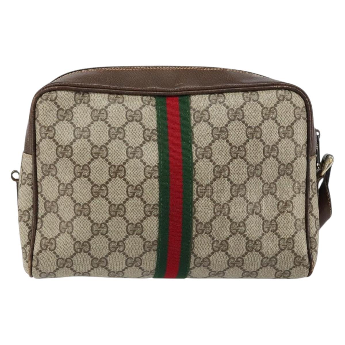 GUCCI GG Supreme Web Sherry Line Shoulder Bag PVC Beige Gold 010 378 Auth 148373