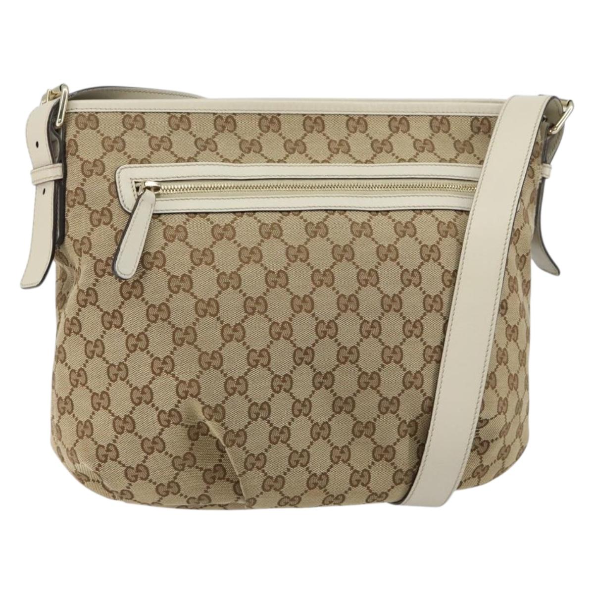 GUCCI GG Canvas Shoulder Bag Beige Gold Auth 148374