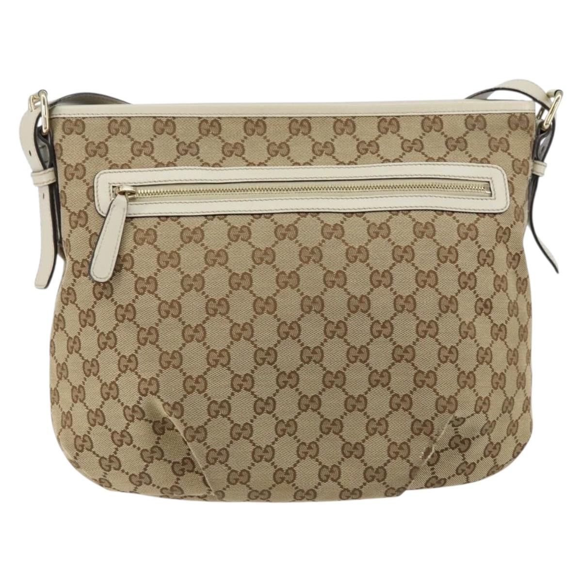 GUCCI GG Canvas Shoulder Bag Beige Gold Auth 148374