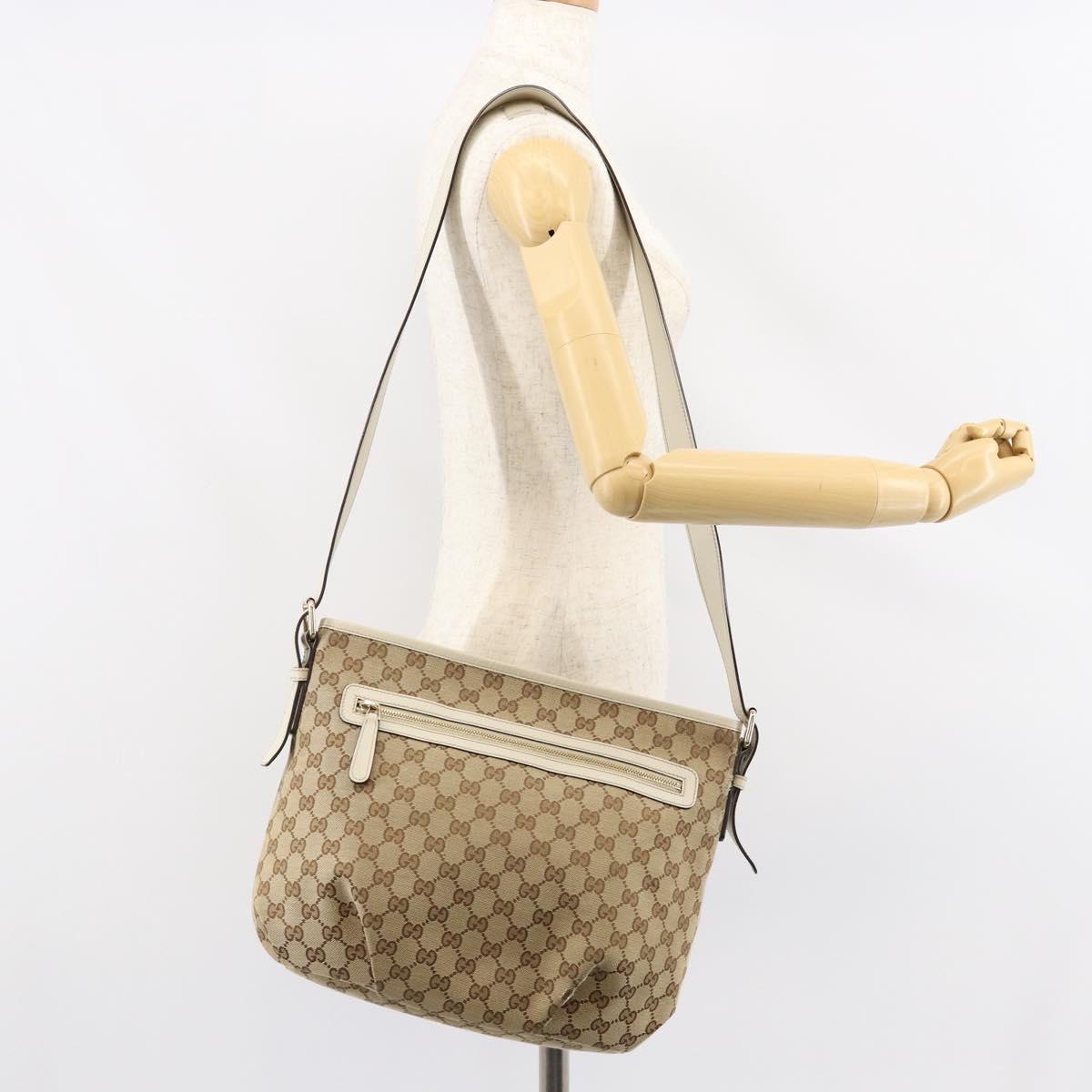 GUCCI GG Canvas Shoulder Bag Beige Gold Auth 148374