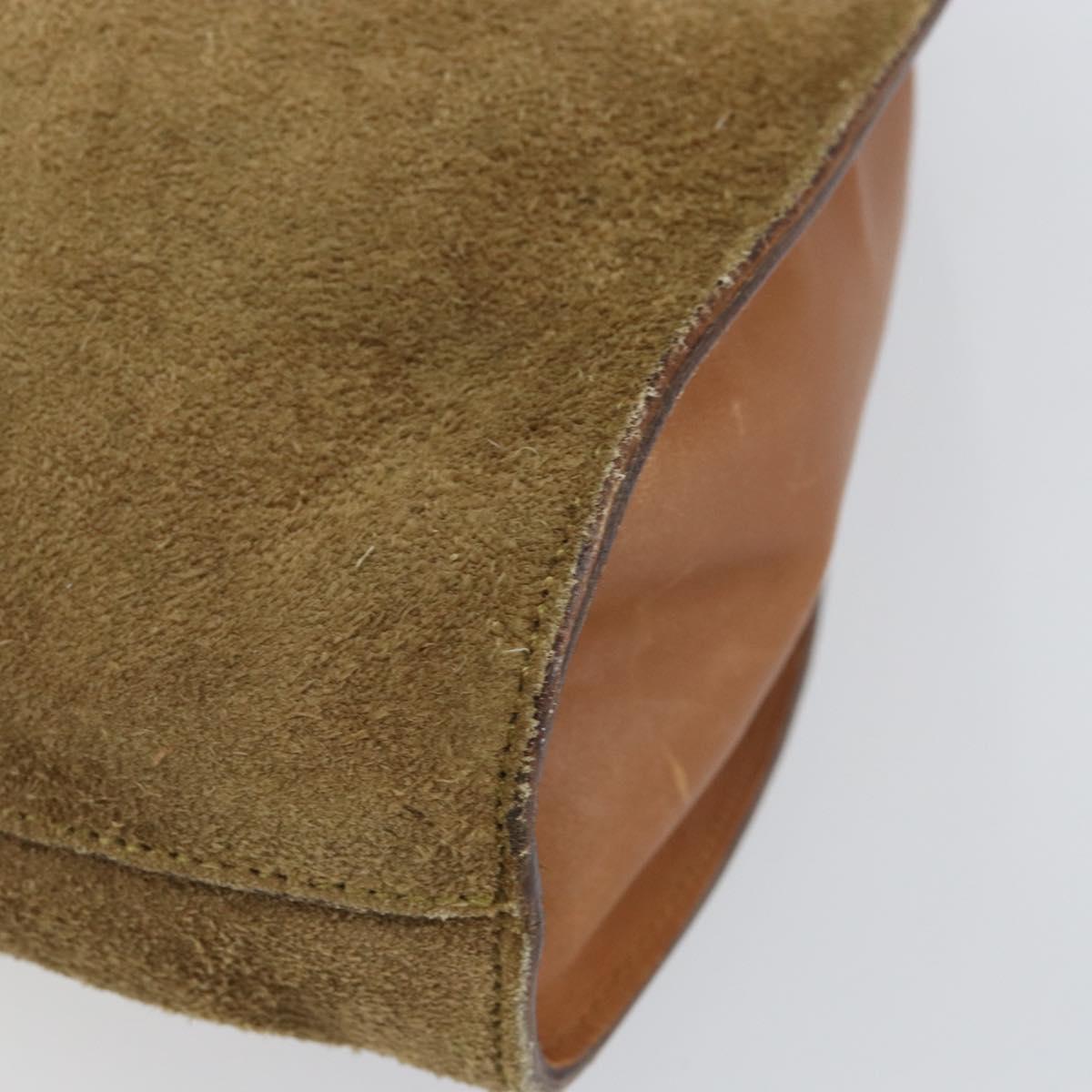 GUCCI Shoulder Bag Suede Beige Gold 76553 Auth 148376