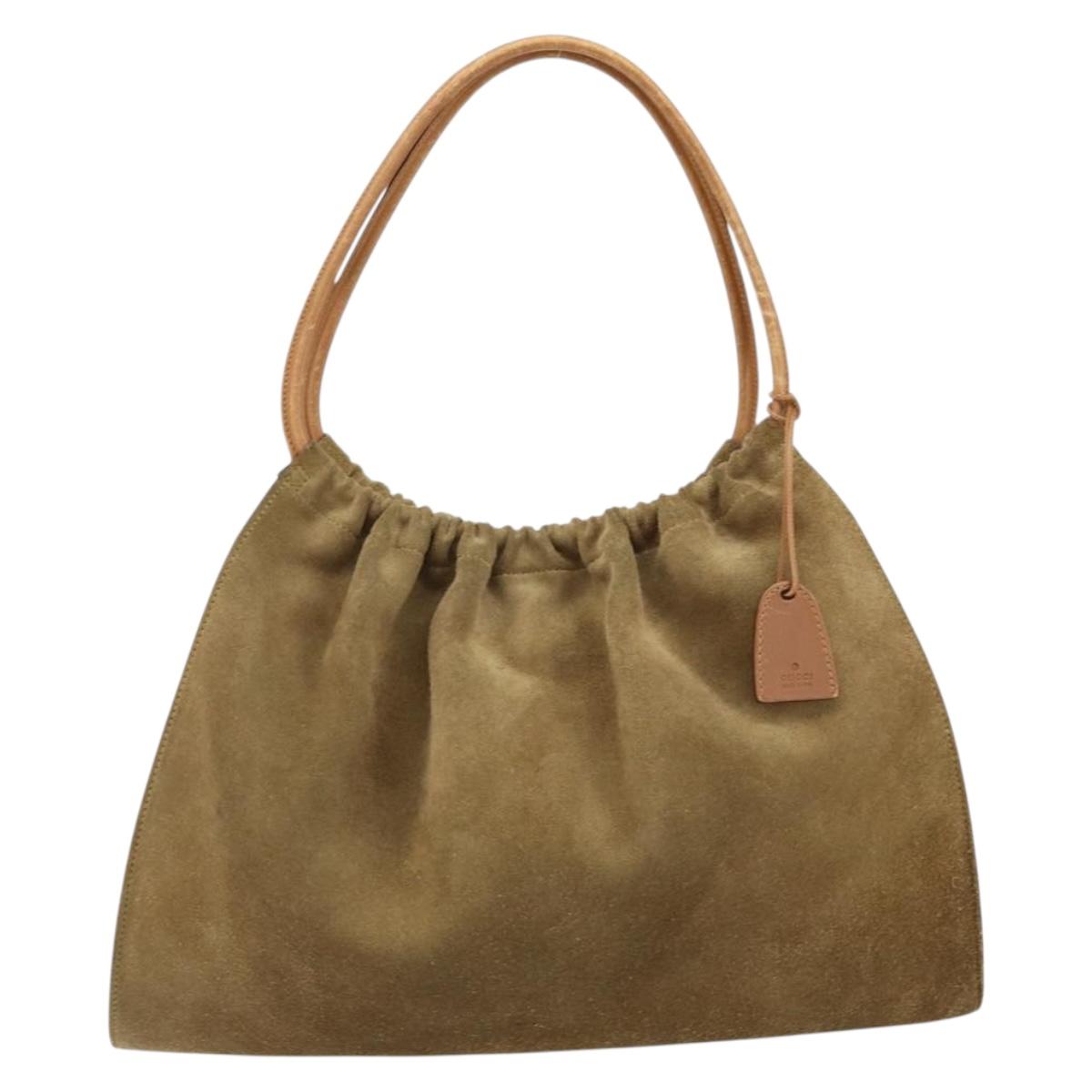 GUCCI Shoulder Bag Suede Beige Gold 76553 Auth 148376