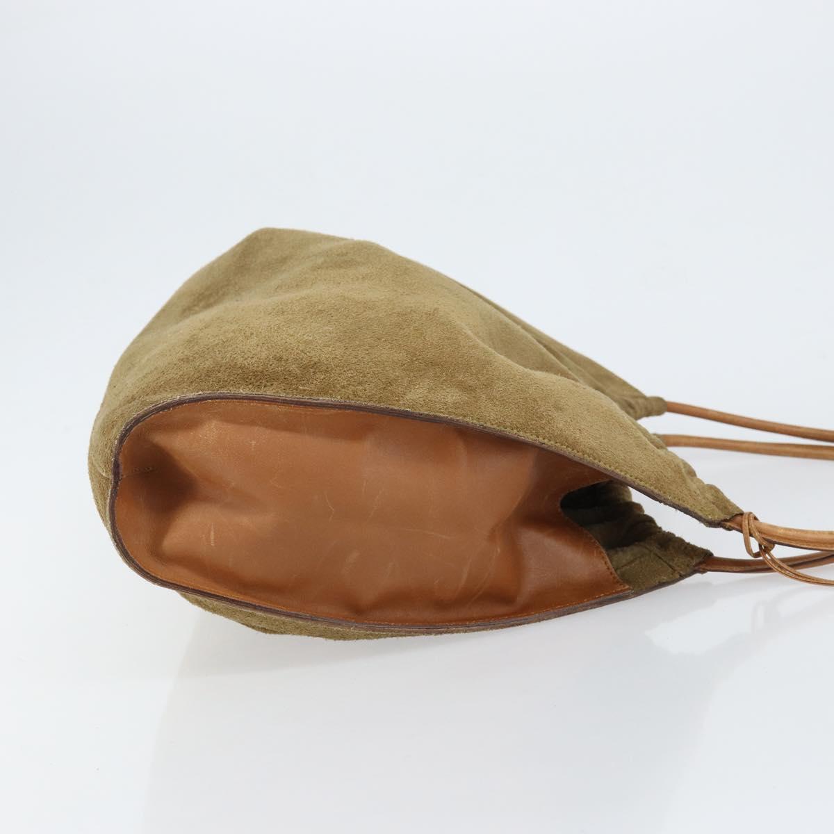 GUCCI Shoulder Bag Suede Beige Gold 76553 Auth 148376