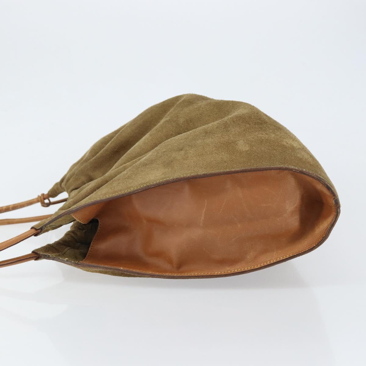 GUCCI Shoulder Bag Suede Beige Gold 76553 Auth 148376