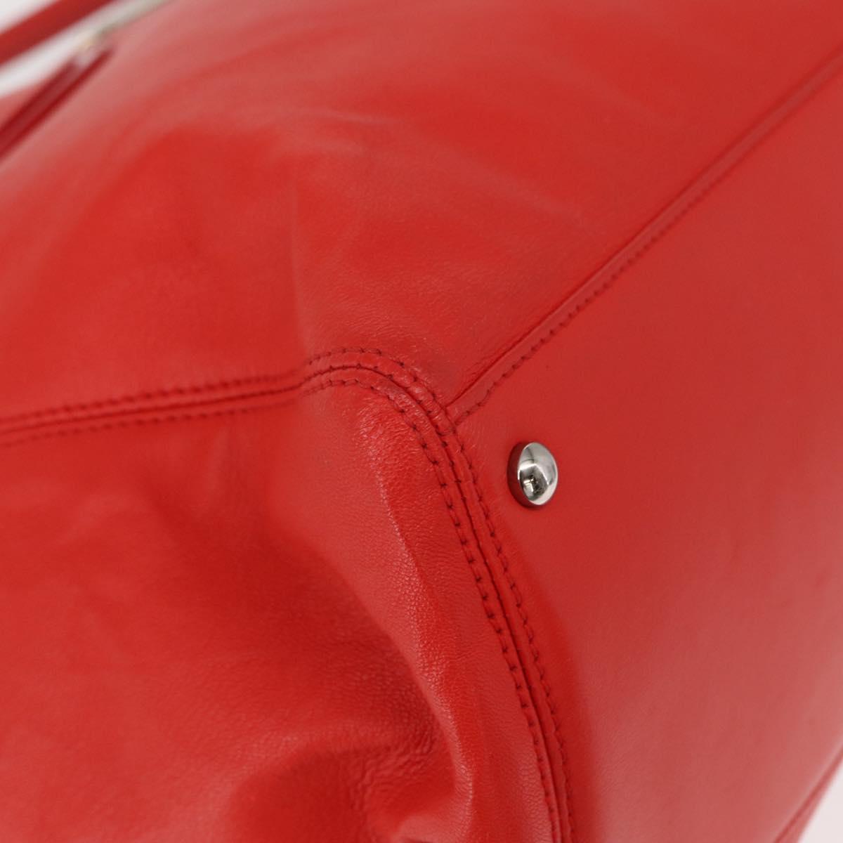 CHANEL Tote Bag Leather Red Silver CC Auth 148379