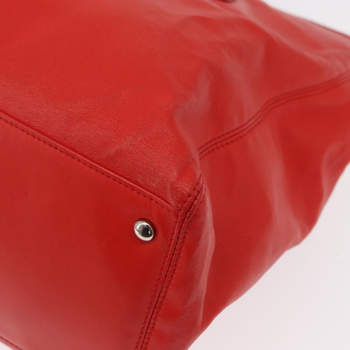 CHANEL Tote Bag Leather Red Silver CC Auth 148379