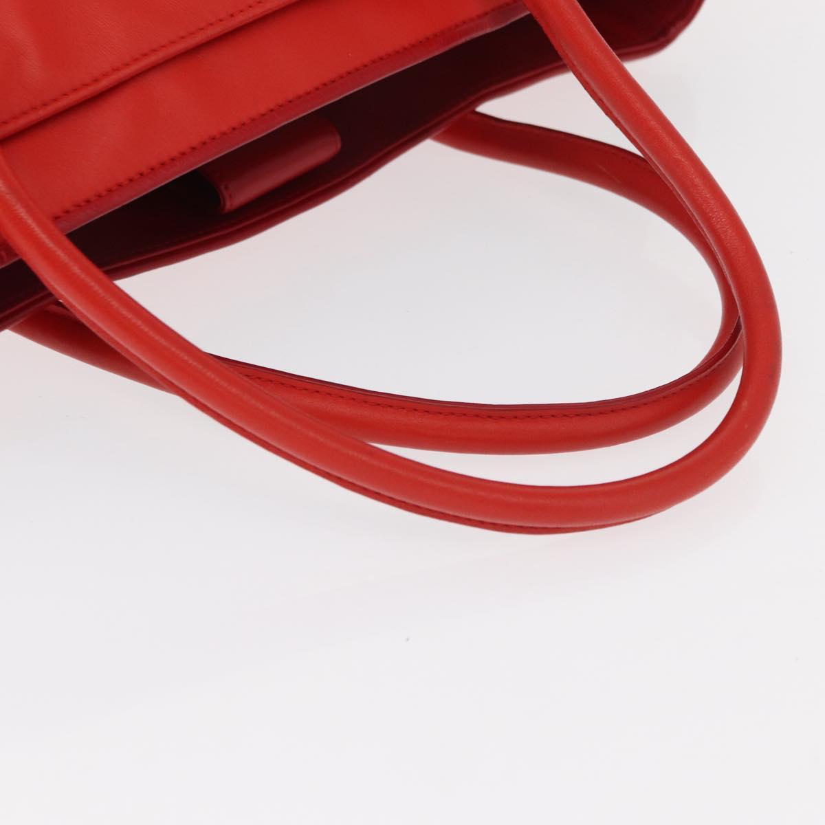 CHANEL Tote Bag Leather Red Silver CC Auth 148379