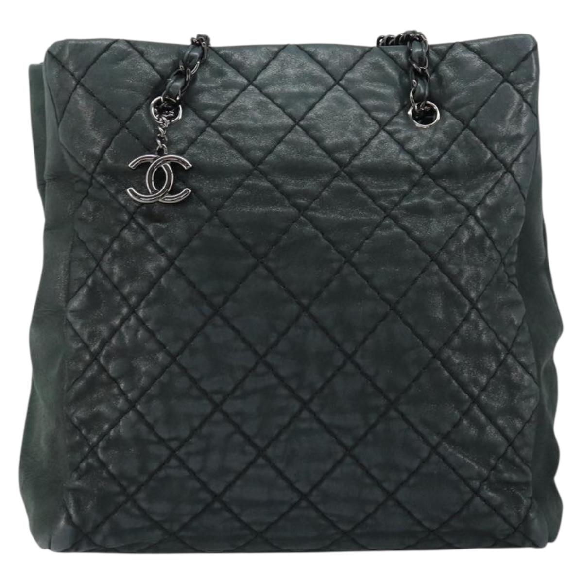 CHANEL Wild Stitch Chain Shoulder Bag Coated Canvas Green CC Auth 148380