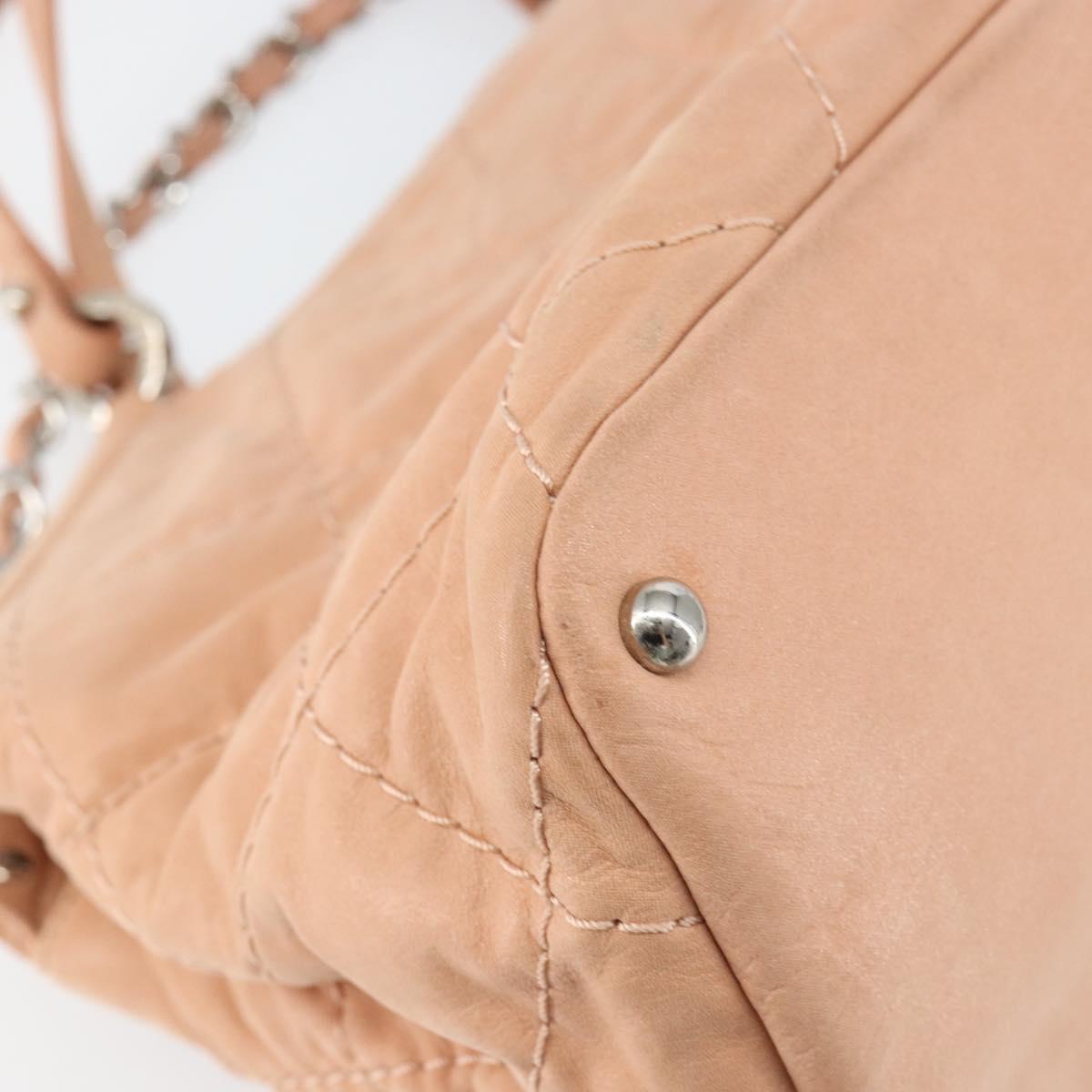 CHANEL Wild Stitch Chain Shoulder Bag Coated Canvas Beige CC Auth 148381