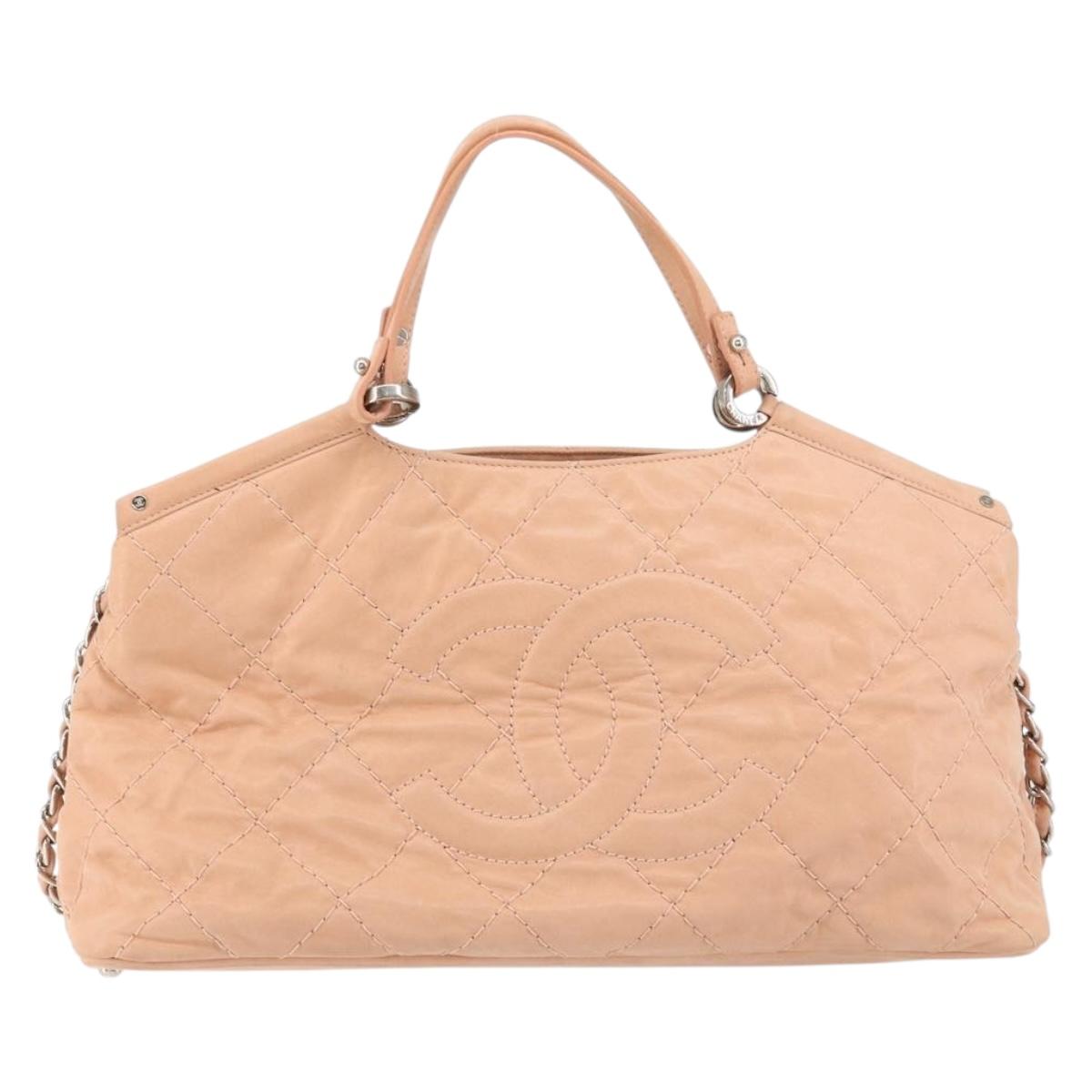 CHANEL Wild Stitch Chain Shoulder Bag Coated Canvas Beige CC Auth 148381