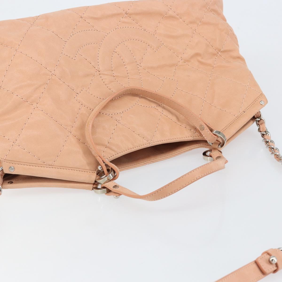 CHANEL Wild Stitch Chain Shoulder Bag Coated Canvas Beige CC Auth 148381