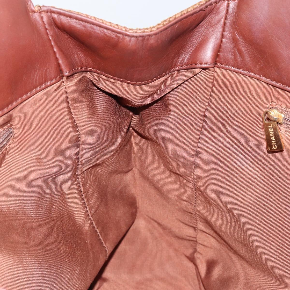 CHANEL Hand Bag Raffia Brown Gold CC Auth 148382