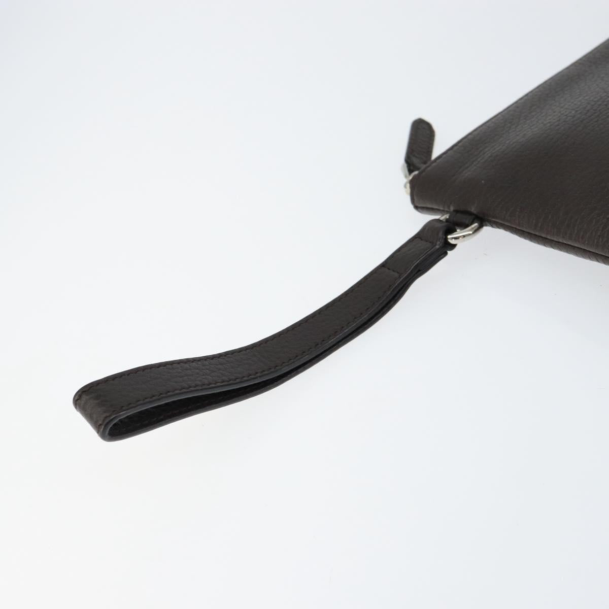 GUCCI Clutch Bag Leather Dark Brown Silver 546532 Auth 148386