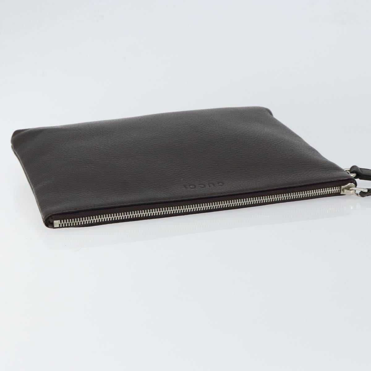 GUCCI Clutch Bag Leather Dark Brown Silver 546532 Auth 148386