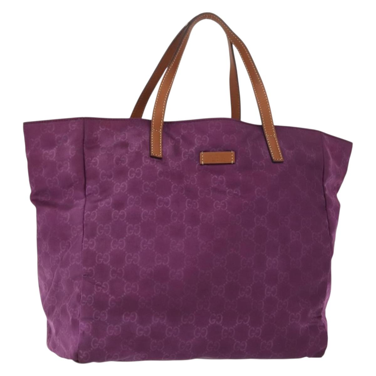 GUCCI GG Nylon Tote Bag Purple Gold 282439 Auth 148387