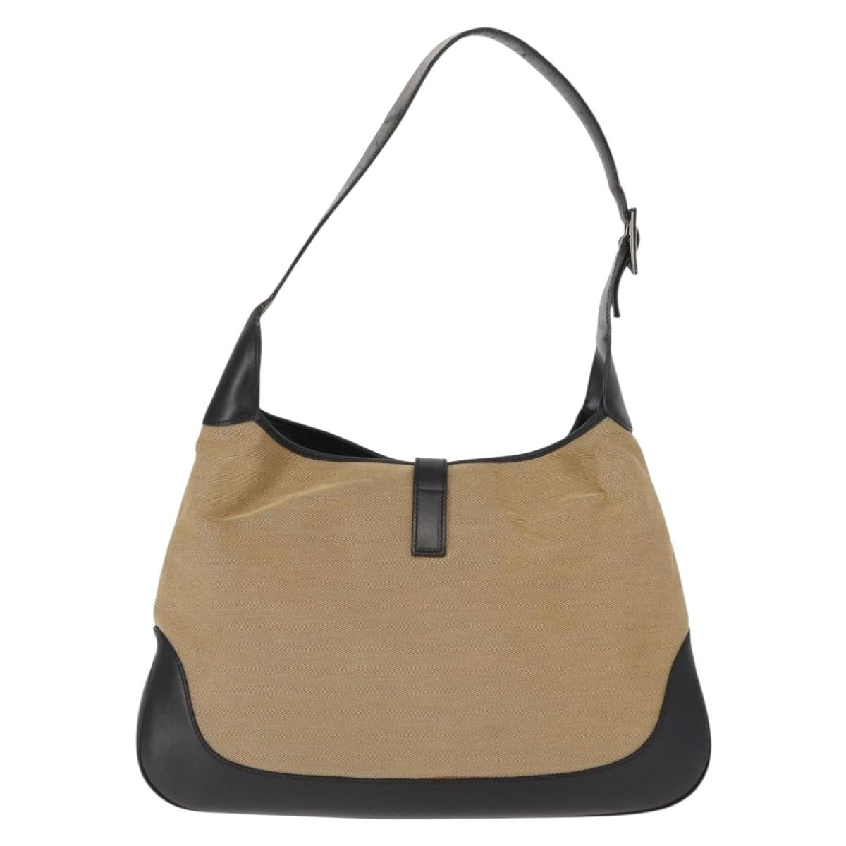 GUCCI Jackie Shoulder Bag Canvas Beige Silver 001 3346 Auth 148389