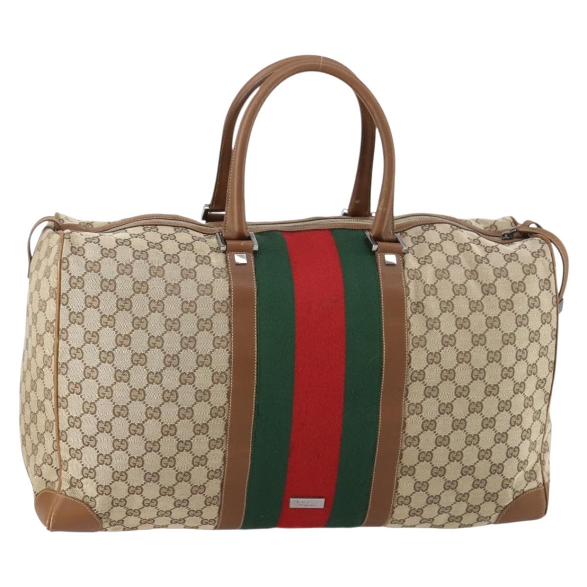 GUCCI GG Canvas Web Sherry Line Boston Bag Beige Green Red Auth 148391