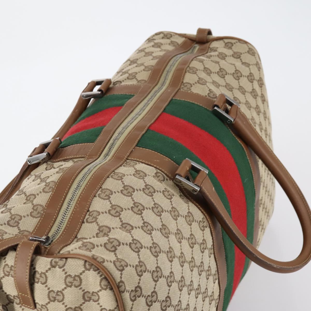 GUCCI GG Canvas Web Sherry Line Boston Bag Beige Green Red Auth 148391