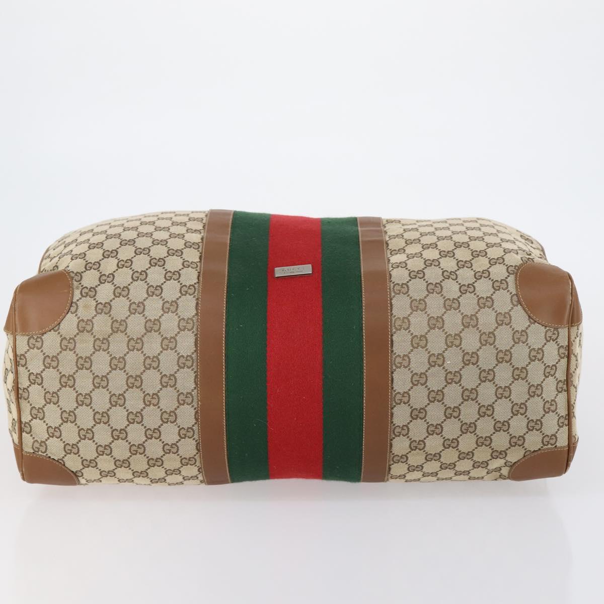 GUCCI GG Canvas Web Sherry Line Boston Bag Beige Green Red Auth 148391