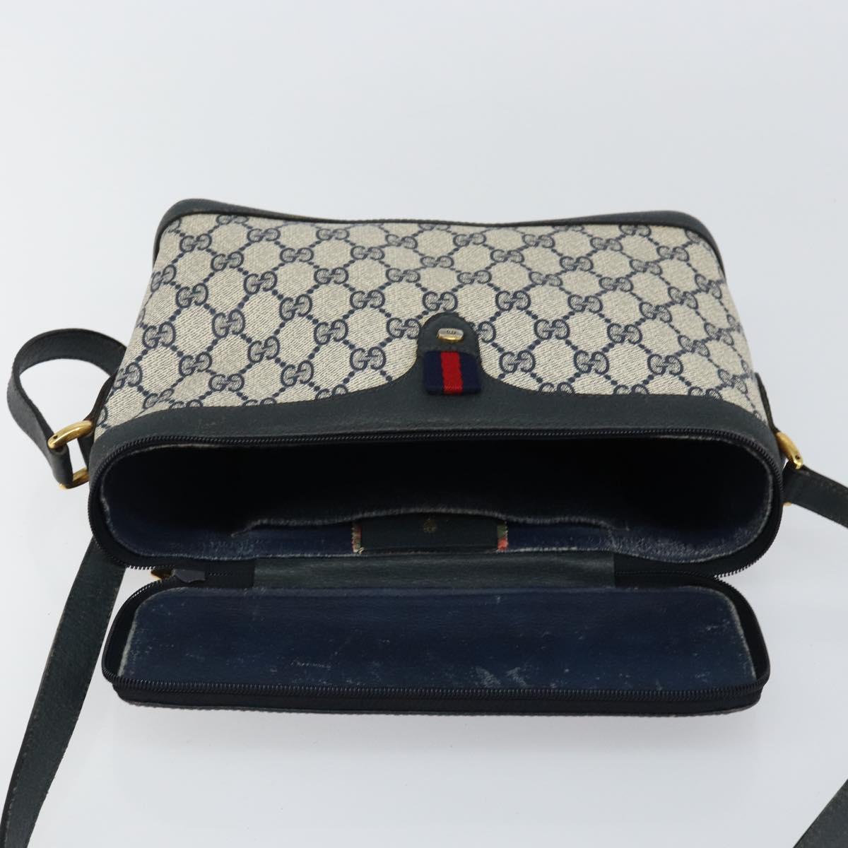 GUCCI GG Supreme Sherry Line Shoulder Bag PVC Navy Gold 904 02 069 Auth 148394