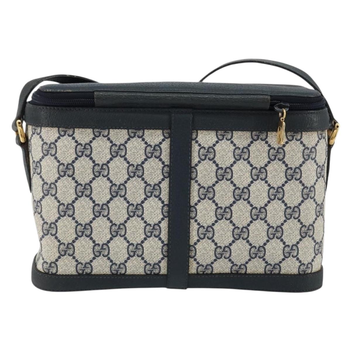 GUCCI GG Supreme Sherry Line Shoulder Bag PVC Navy Gold 904 02 069 Auth 148394